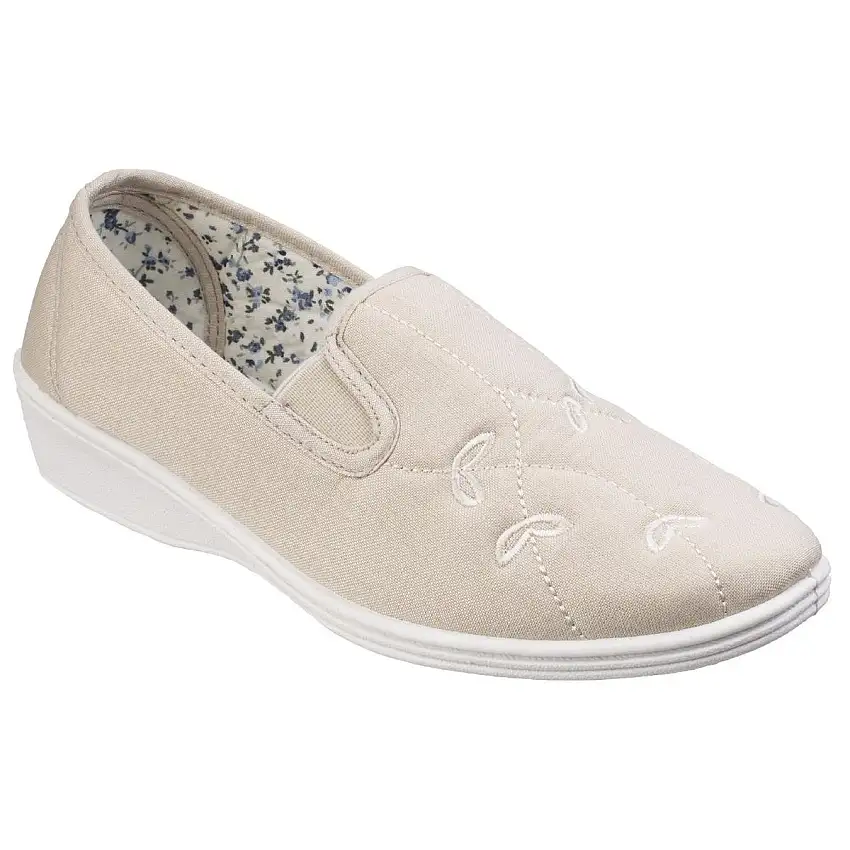 Mirak Bessie Twin Gusset Canvas Slip On Shoe Beige
