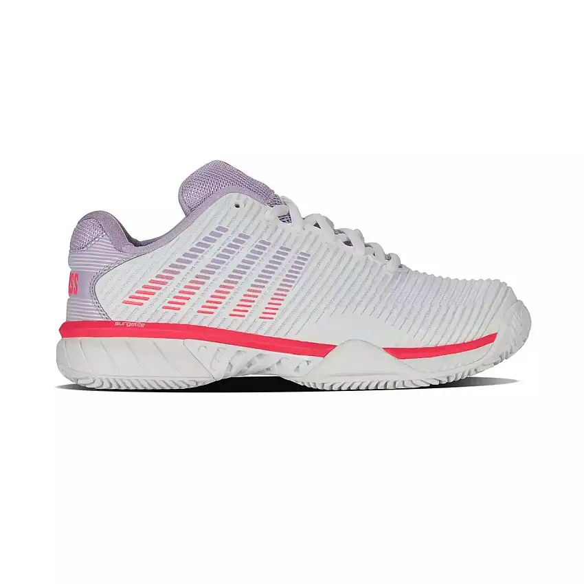 K-Swiss Hypercourt Express 2 Clay Ladies Tennis Shoe (White/Orchid Petal/Neon Blaze)