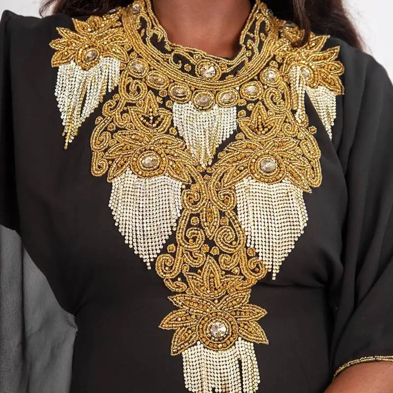 Black handcrafted zari work stitched georgette farasha party dress