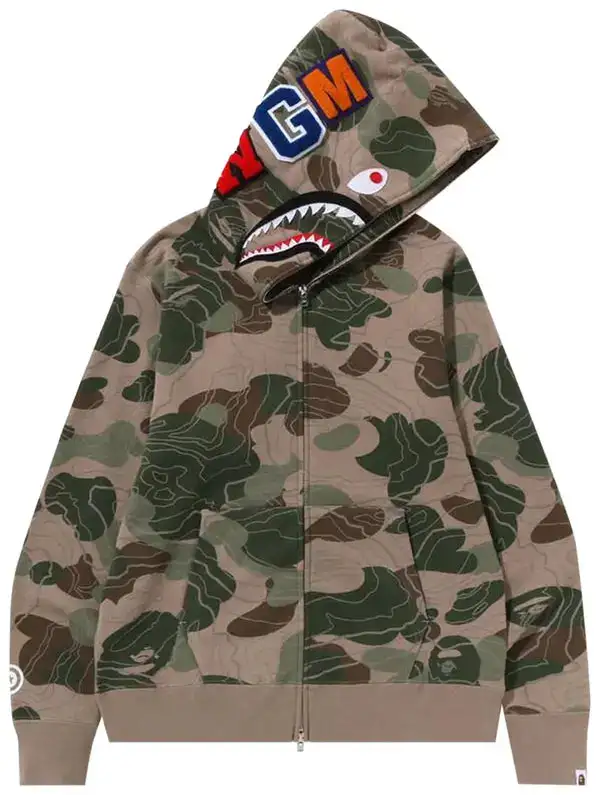 BAPE Layered Line camo Shark Full Zip Hoodie 'Beige'