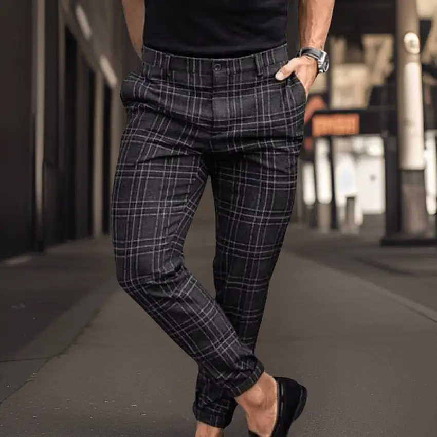Men's Comfortable Checkered Chino Pants