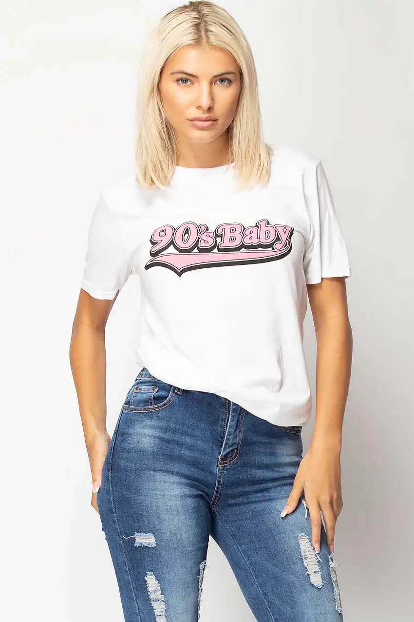 90,s Baby Slogan Oversized T Shirt White