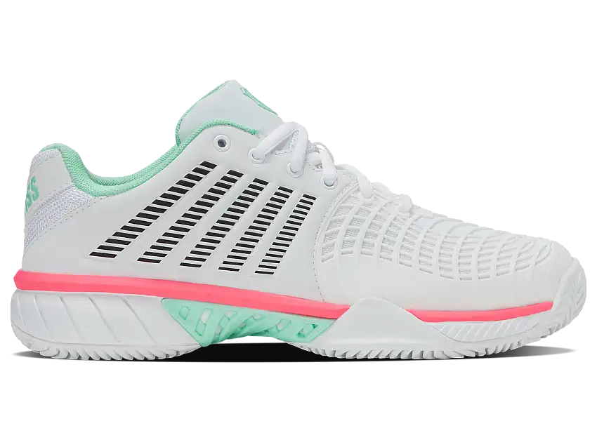 K-Swiss Express Light 3 Clay Ladies Tennis Shoe (WHITE/NEON MINT/NEON PASTEL PINK)
