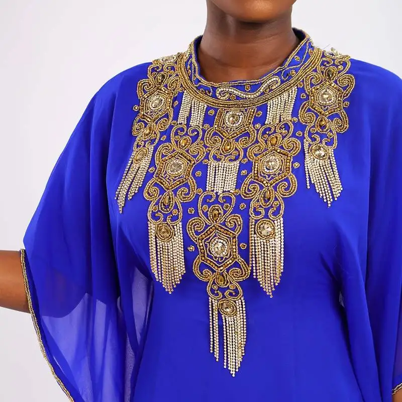 Royal-blue handcrafted zari work stitched georgette farasha party dress