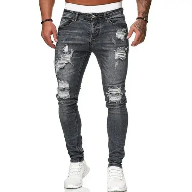 Men's Fashion Ripped Skinny Fit Street Jeans