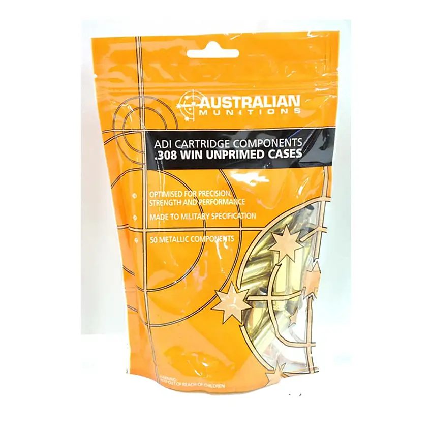 ADI Unprimed Brass Cases .308 Win (50 per pkt)