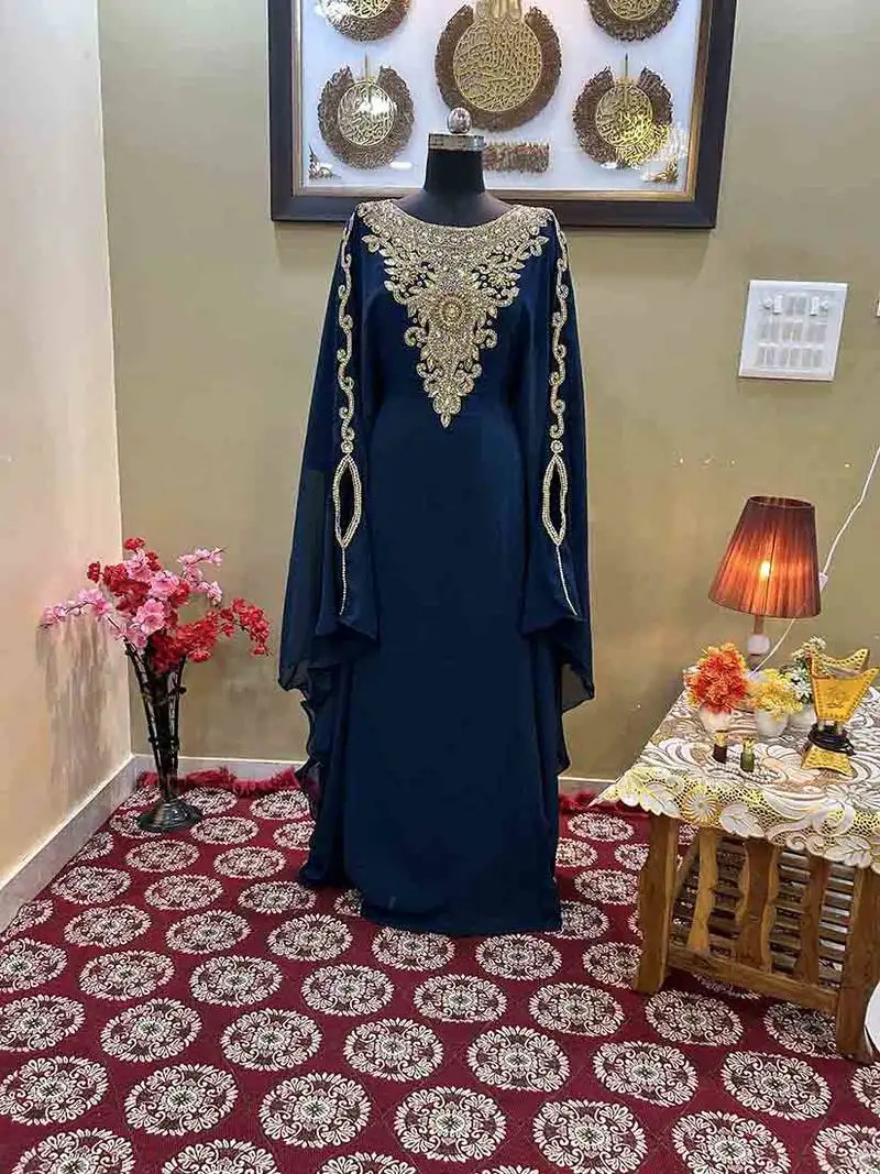Teal georgette zari work kaftan