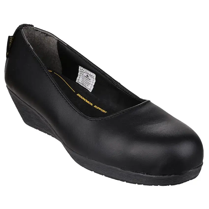 Amblers Safety FS107 Antibacterial Memory Foam Slip on Wedged Safety Court Shoe Black