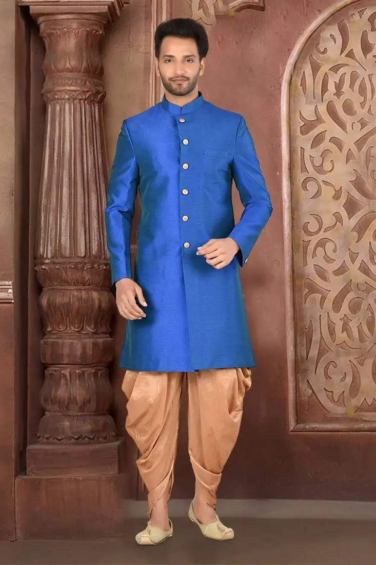 Ranak blue & beige silk indo-western
