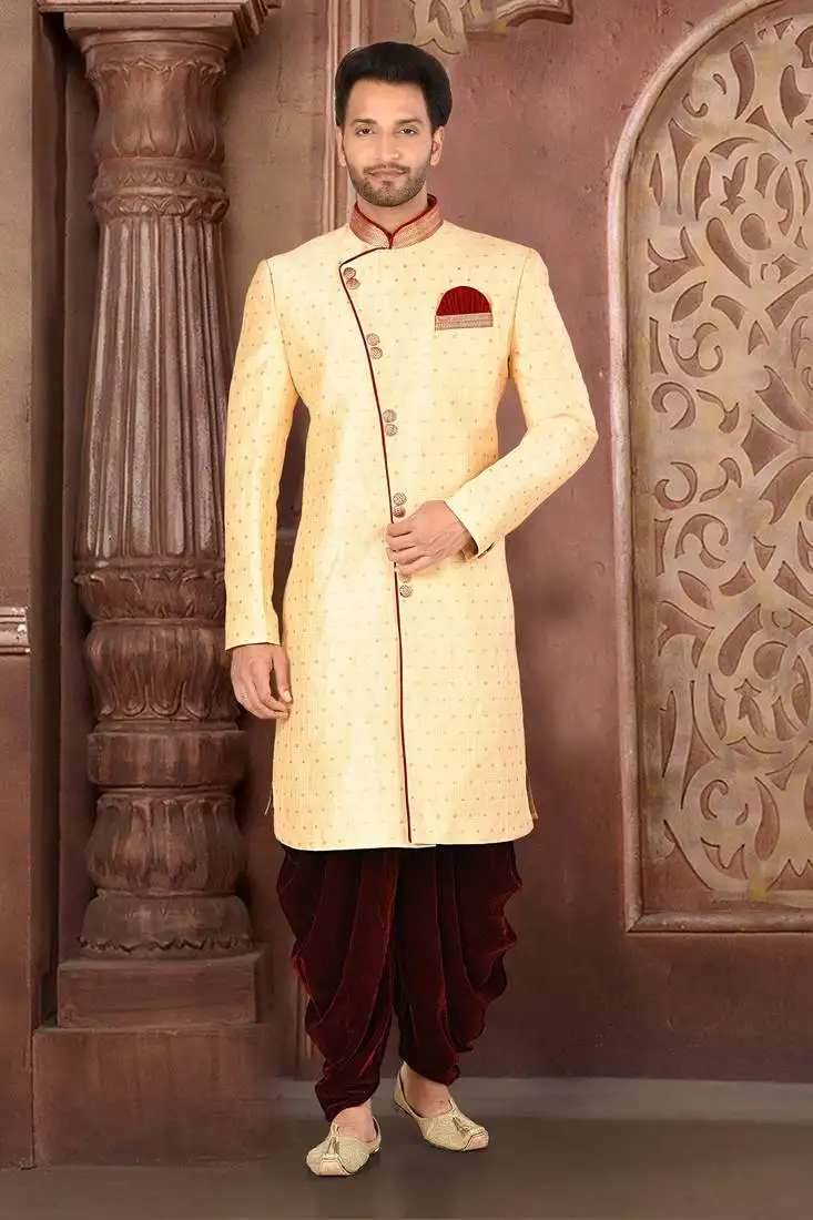 Ranak cream & maroon mulbary butti silk indo-western