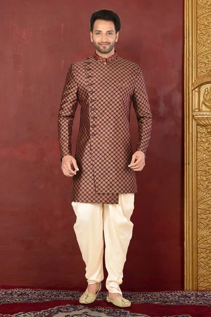 Ranak brown & beige resham tissue silk indo-western