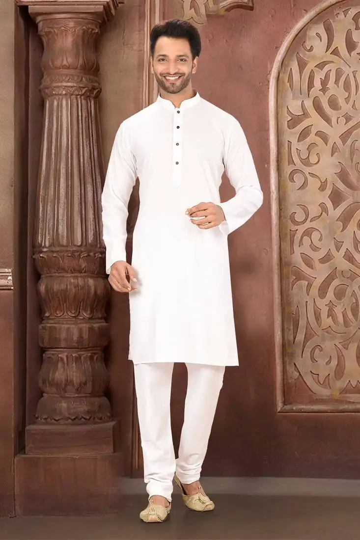 Ranak white muslin cotton kurta pajama