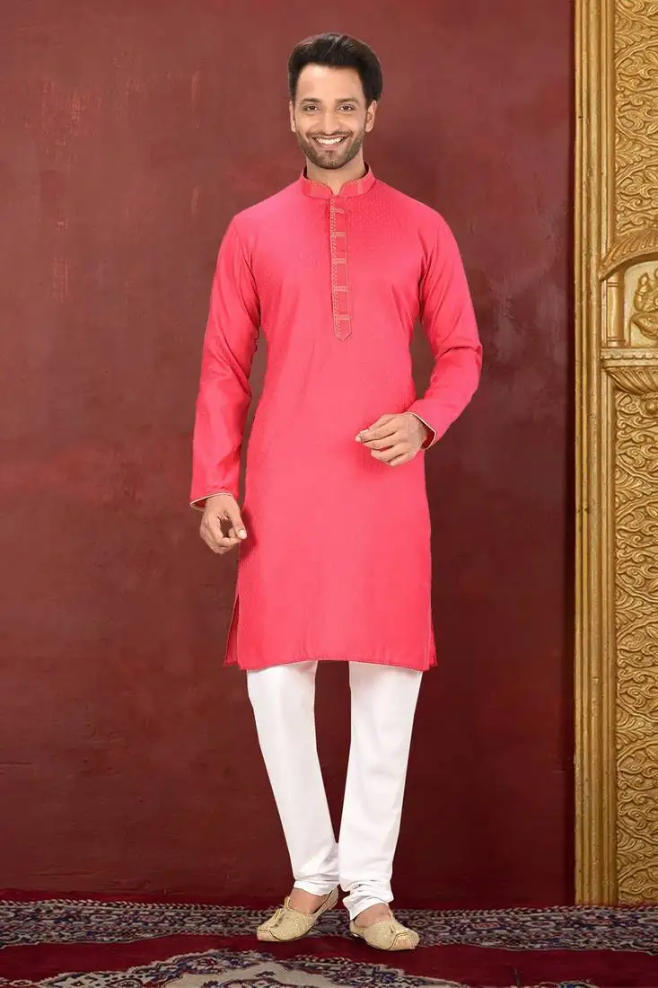 Ranak pink cotton silk kurta pajama