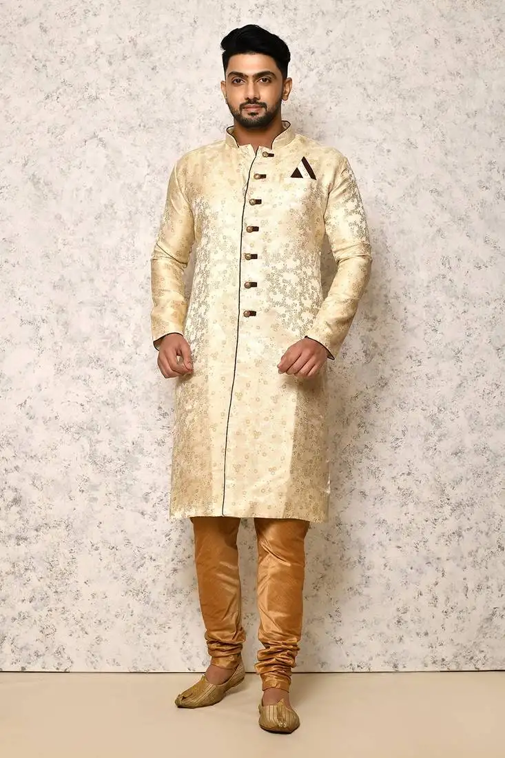 Ranak brown silk satin indowestern sherwani
