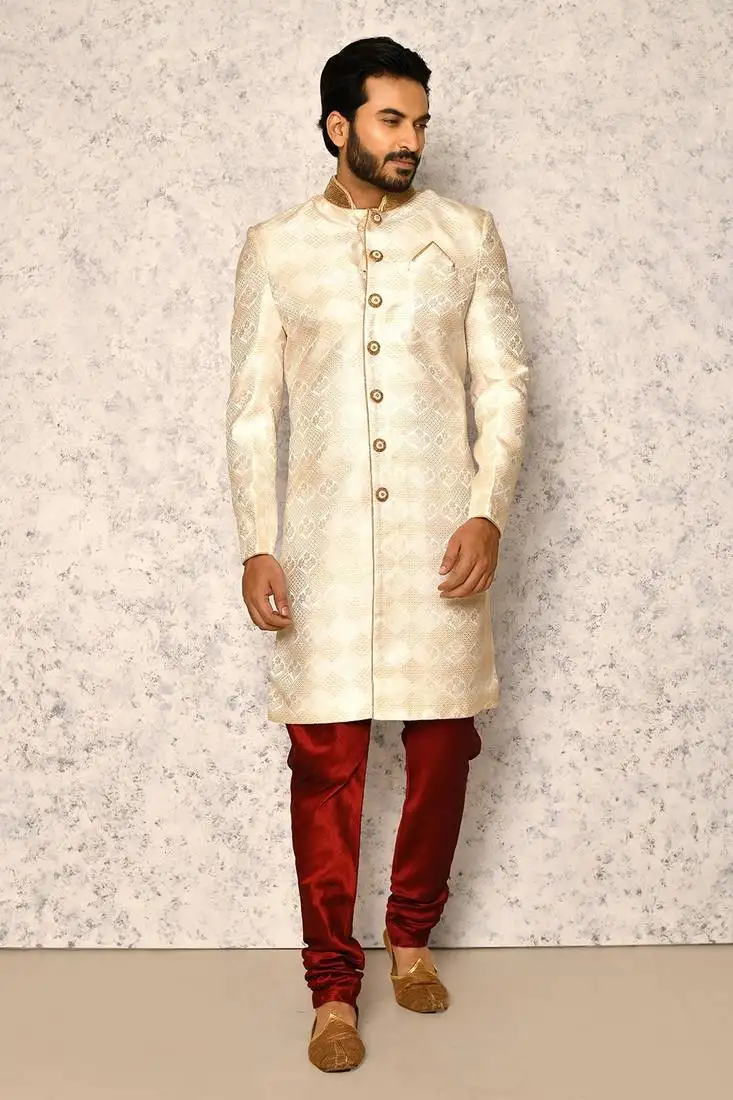 Ranak cream art silk indowestern sherwani