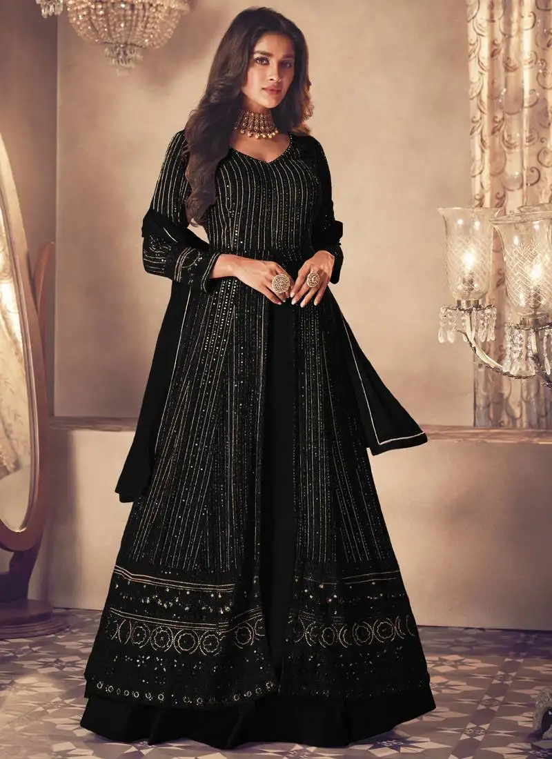 Black georgette embroidery pakistani salwar kameez semi stitched
