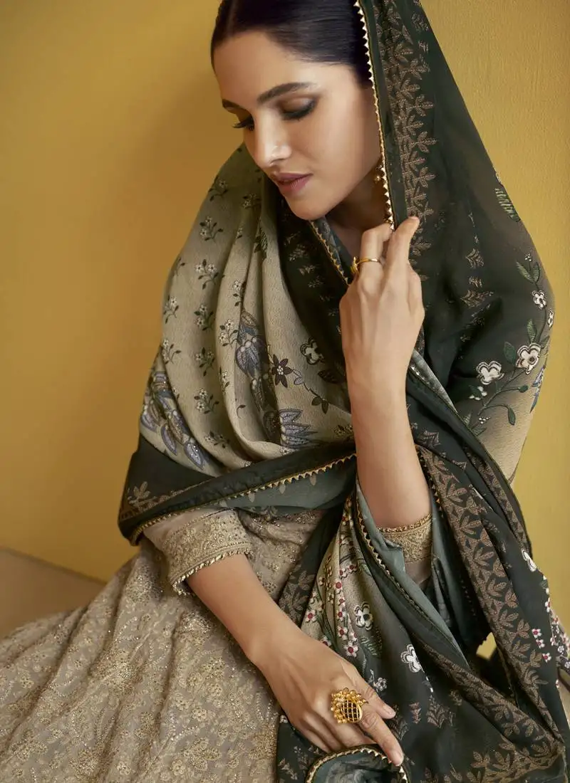 Beige georgette embroidery anarkali salwar kameez semi stitched