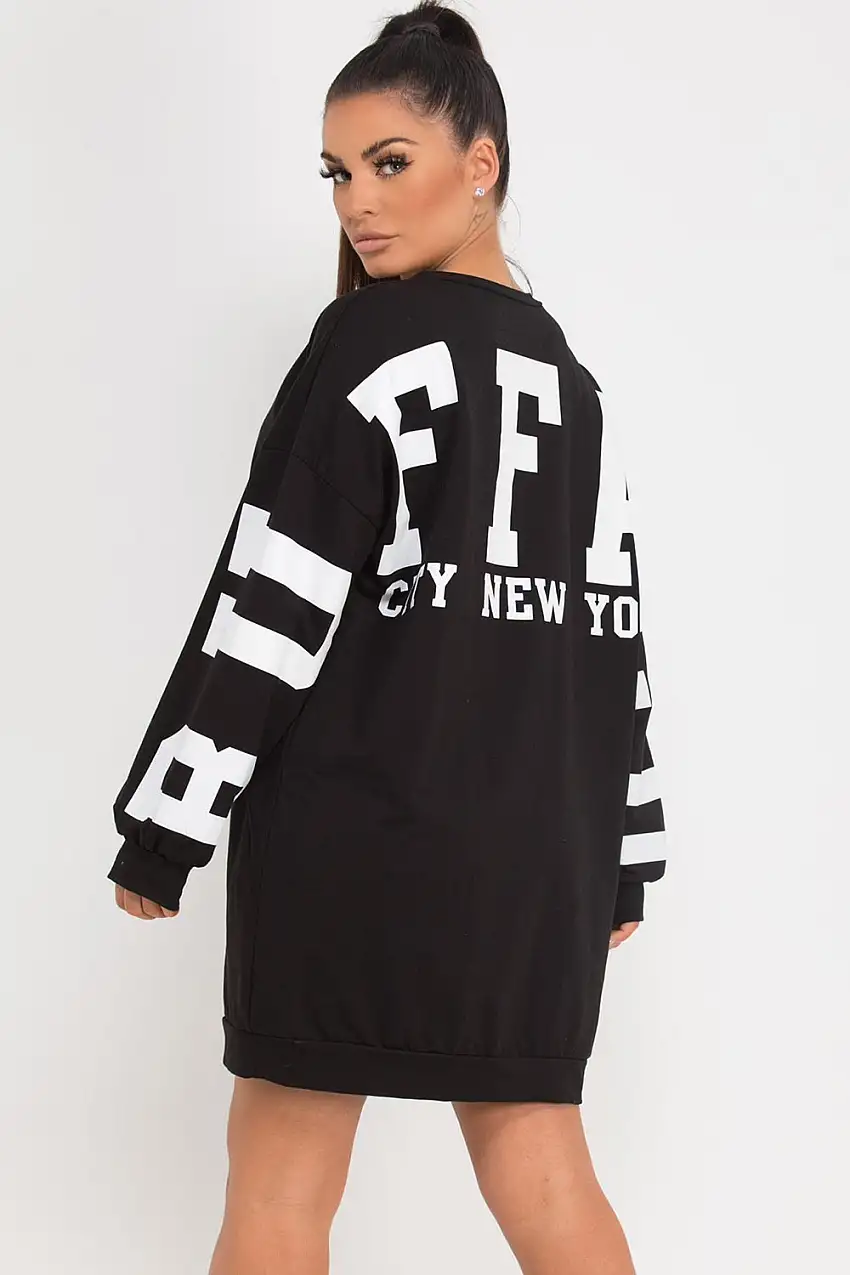 Buffalo New York Slogan Oversized Sweatshirt Black