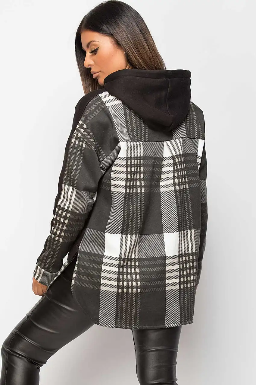 Black Check Hoodie 2 In 1