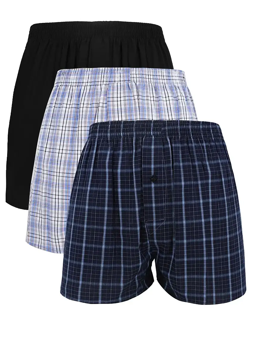 3 Comfortable Men’s Plaid Woven Boxer Shorts