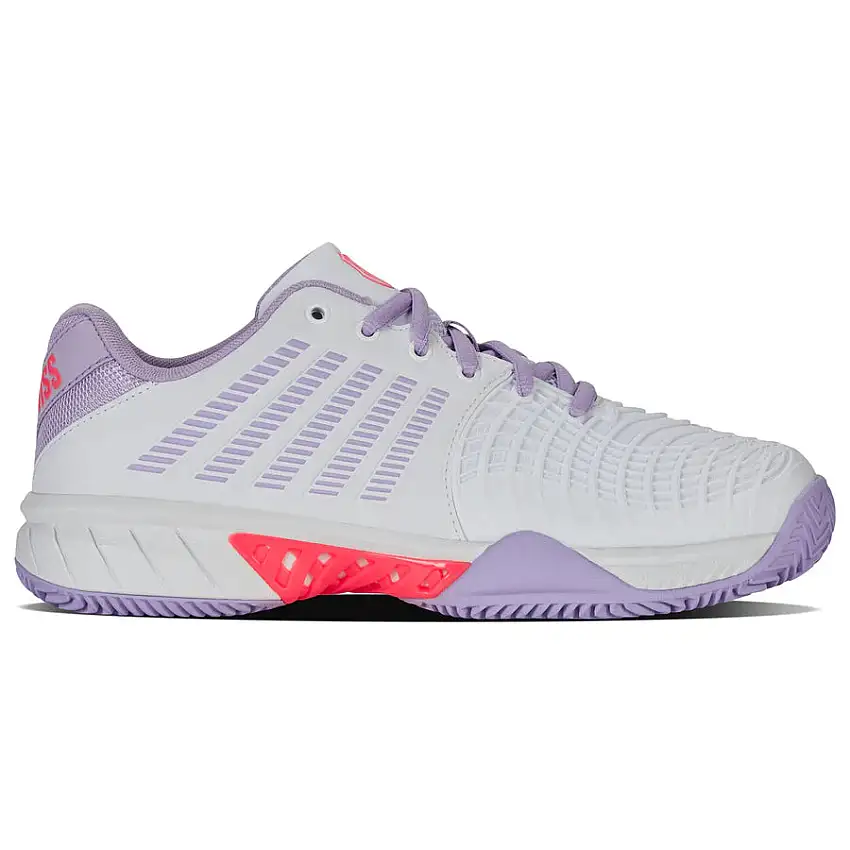 K-Swiss Express Light 3 Clay Ladies Tennis Shoe (White/Orchid Petal/Neon Blaze)