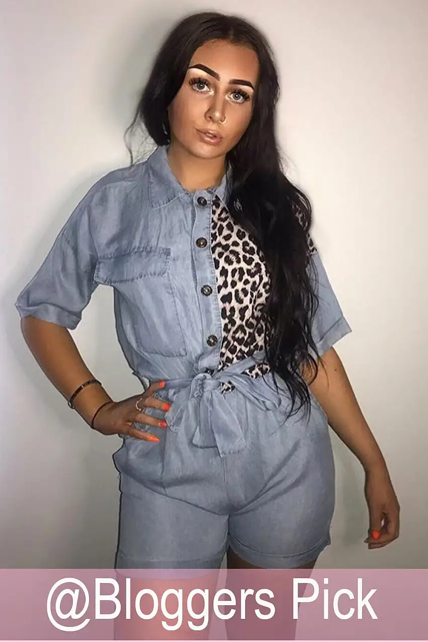 Light Wash Leopard Print Denim Playsuit