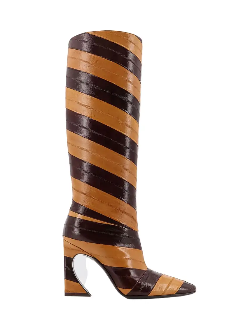 Fendi Brown Eel Skin Knee-High Glamour Ankle Boots for Women