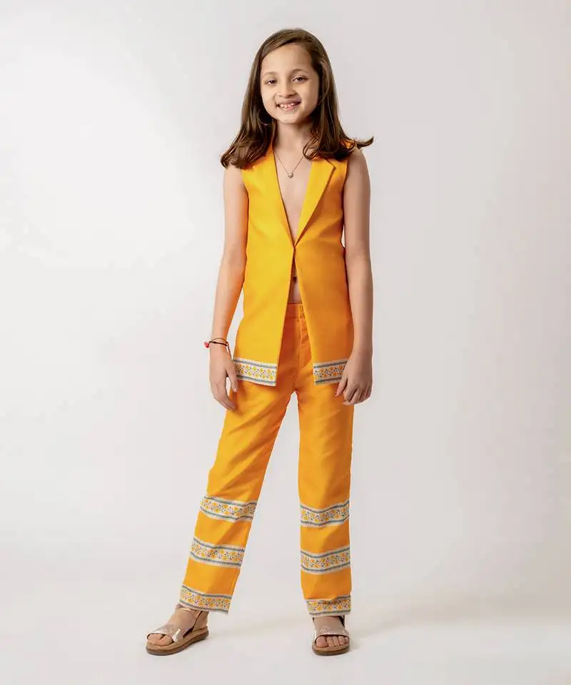 Bright yellow cotton rayon pantsuit