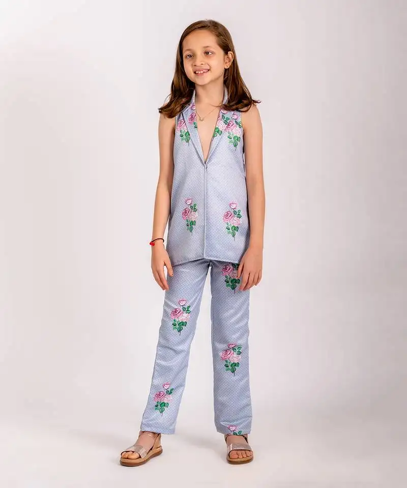 Blue dull satin pantsuit