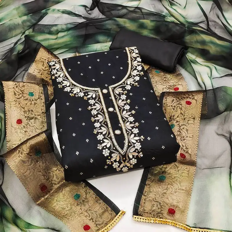 Black modal butti hand work dress material with inner unstitched