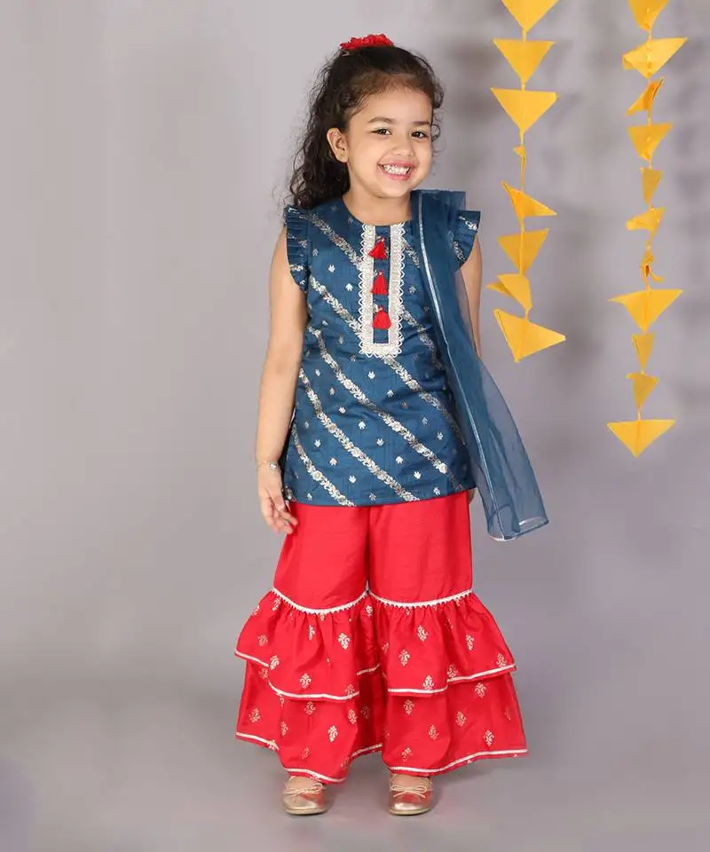 Red foil printed sharara set