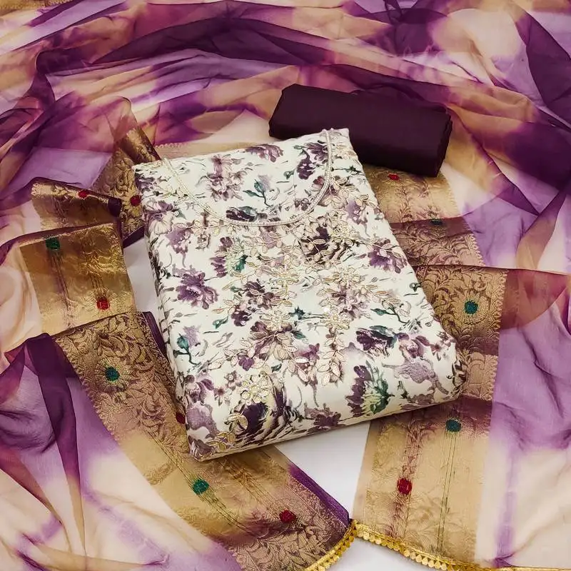 Wine cotton hand work dress material unstitched