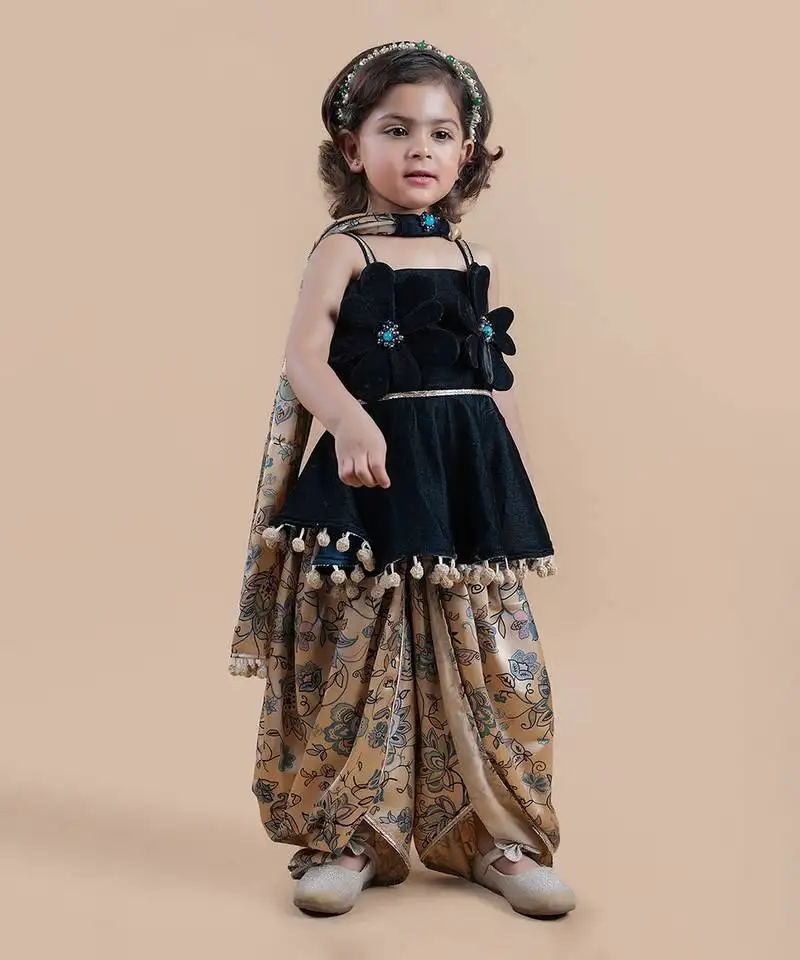 Bottle green peplum top set