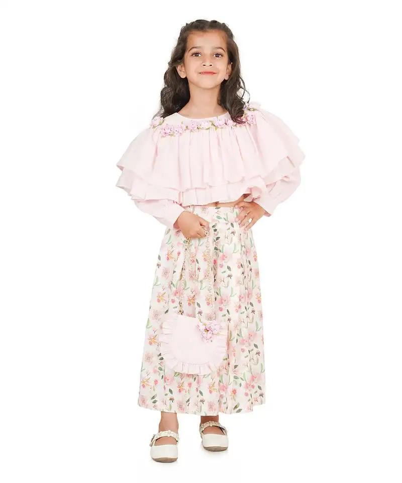 Baby pink long skirt set