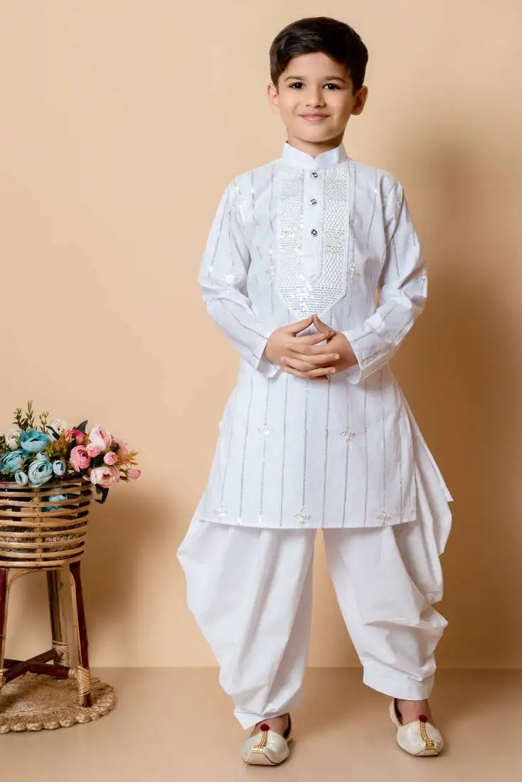 Nfc creation embroidery and sequins work cotton kurta and patiyala set for boys