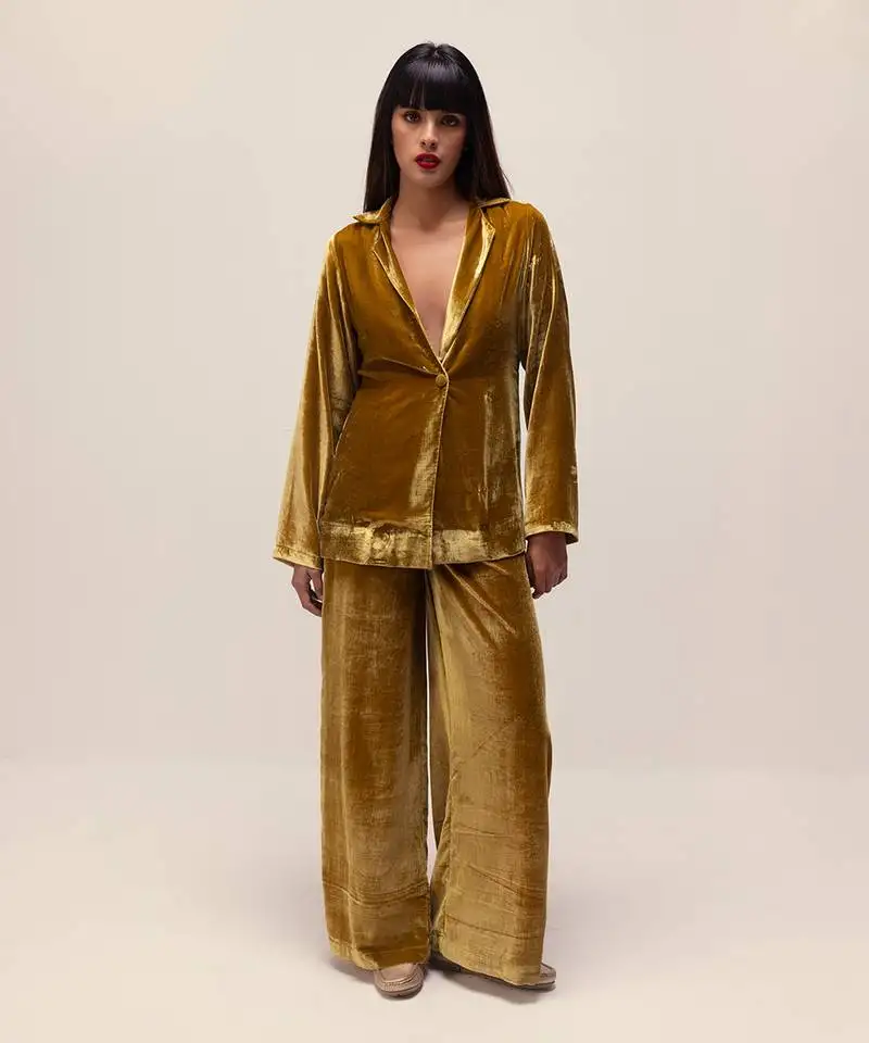 Golden yellow silk velvet co-ord set