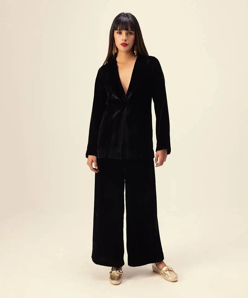 Black silk velvet co-ord set