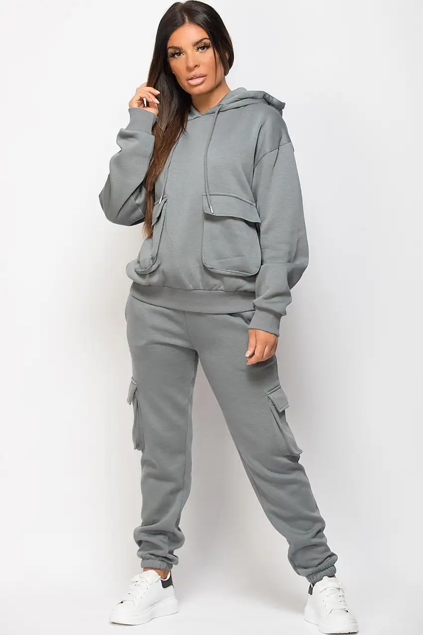 Hooded Loungewear Set With Utility Pockets Air Force Grey