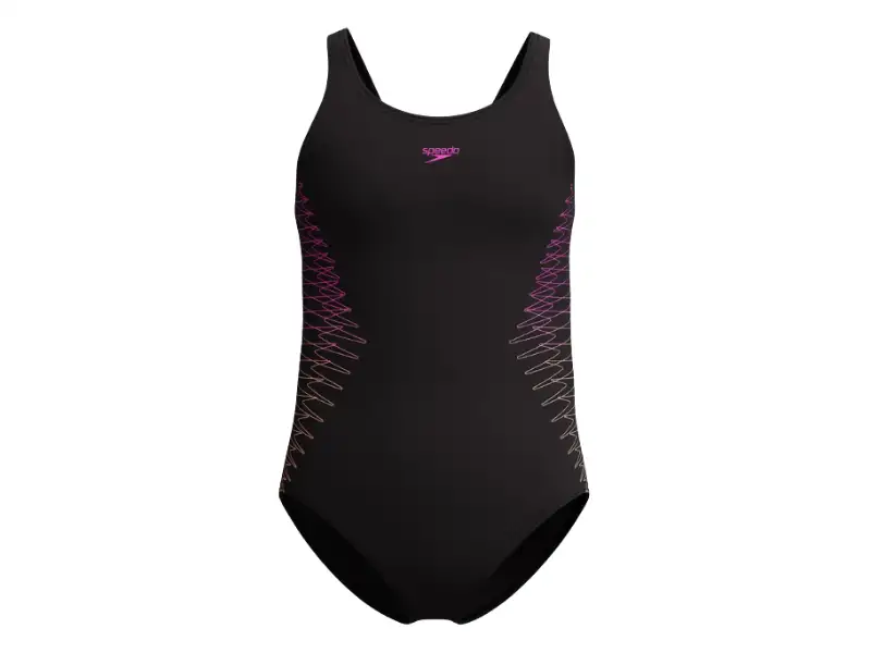 Speedo Placement Muscleback Girls Swimsuit (Black/Peach)