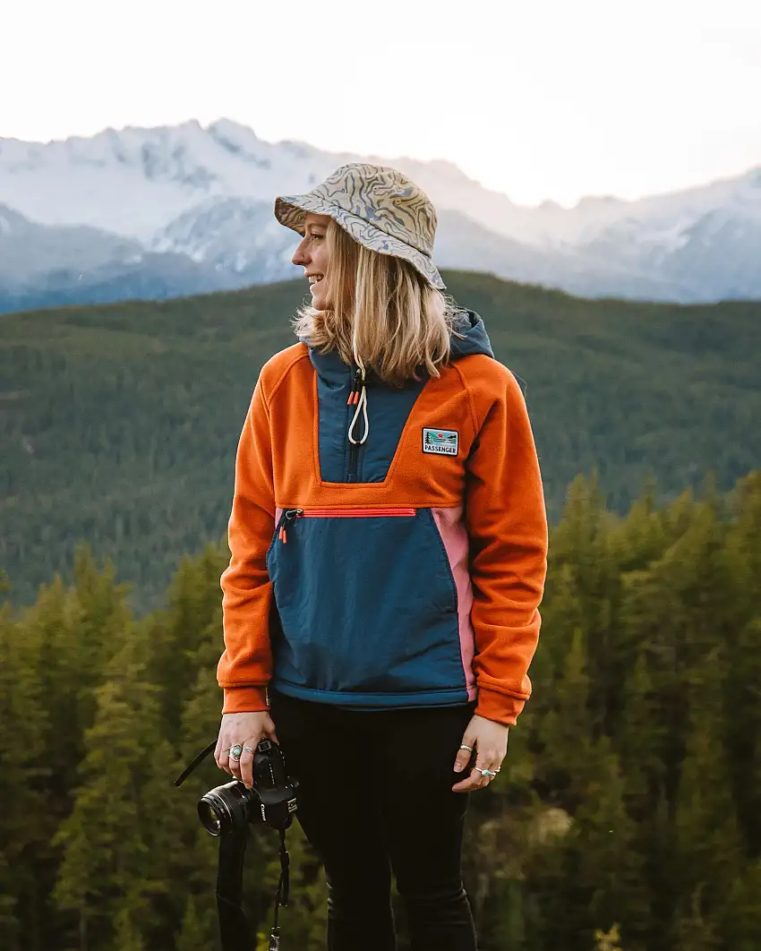 Alexander Recycled Hooded Polar Fleece - Dark Denim/Sunset Orange