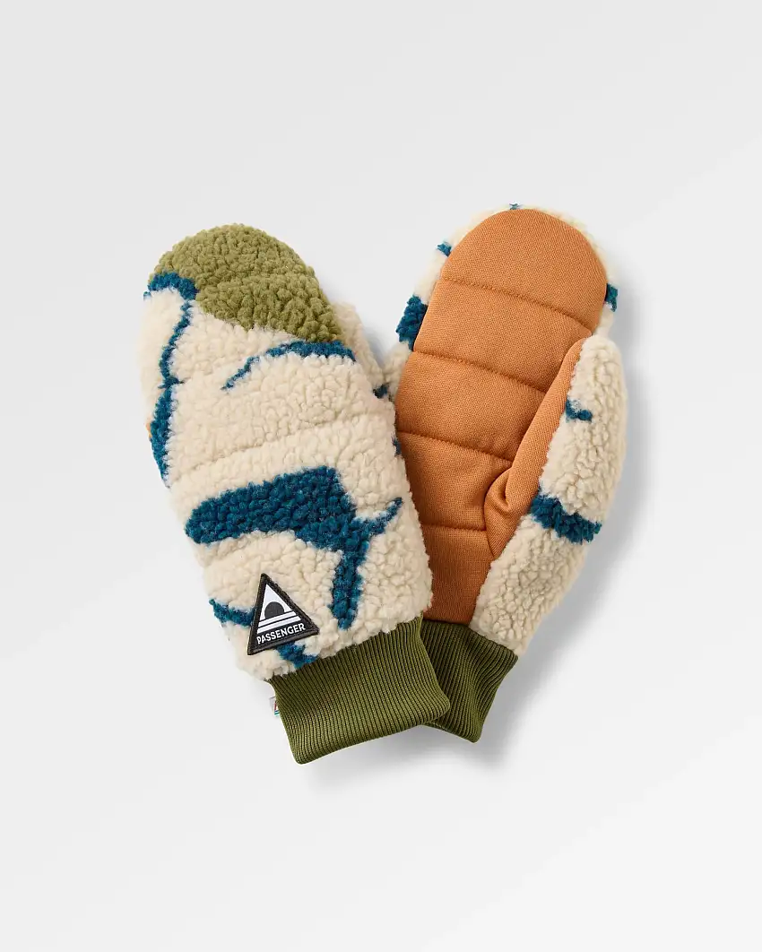 Avalanche Recycled Sherpa Mittens - Abstract Trails Pebble Grey